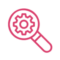 Magnifying glass with settings symbol icon.